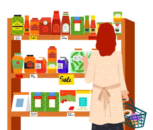 Frau beim Lebensmitteleinkauf  Illustration
