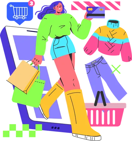 Frauen beim mobilen Einkaufen  Illustration