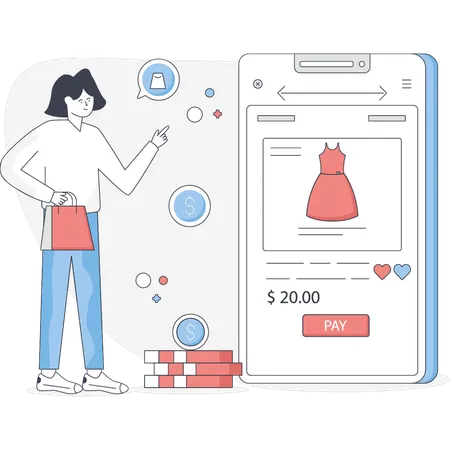 Frau beim Online-Shopping  Illustration