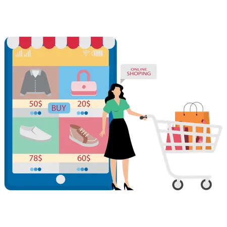 Frau beim Online-Shopping  Illustration