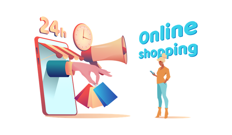 Frau beim Online-Shopping  Illustration