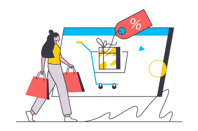 Frau beim Online-Shopping  Illustration