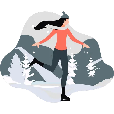 Frau beim Schlittschuhlaufen auf Eis  Illustration
