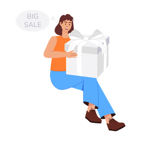 Frau beim Einkaufen im großen Ausverkauf  Illustration