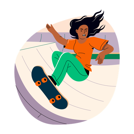 Frau beim Skateboarden  Illustration