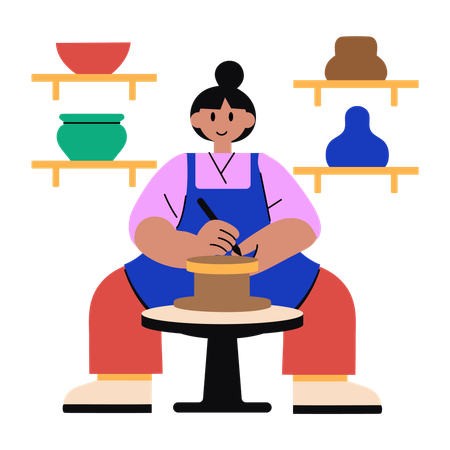 Frau beim Töpfern  Illustration