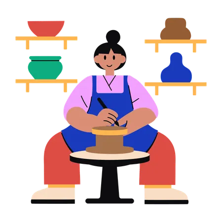 Frau beim Töpfern  Illustration