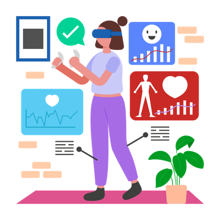 Frau beim virtuellen Fitness-Tracking  Illustration