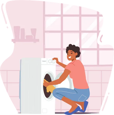 Frau beim Wäschewaschen  Illustration