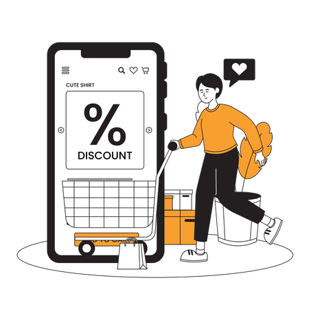 Frau erhält Einkaufsrabatt auf E-Commerce-App  Illustration