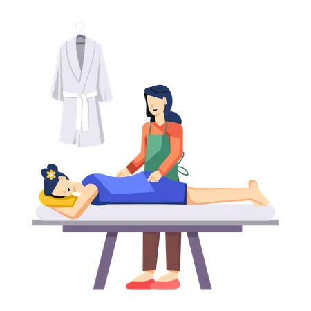 Frau bekommt Körpermassage von Masseurin  Illustration