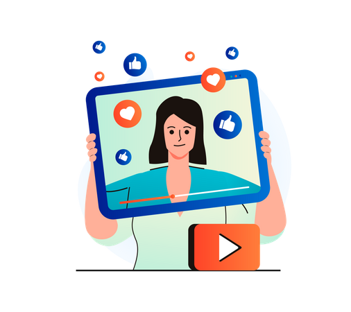 Frau bekommt Likes auf Video-Sharing-Plattform  Illustration