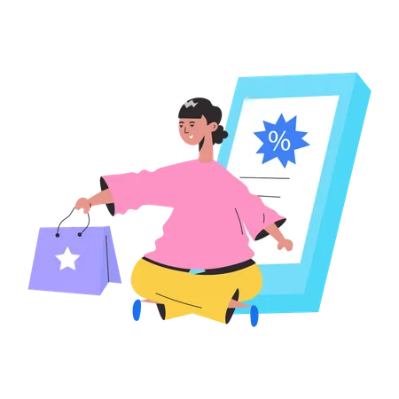 Frau bekommt Online-Rabatt  Illustration