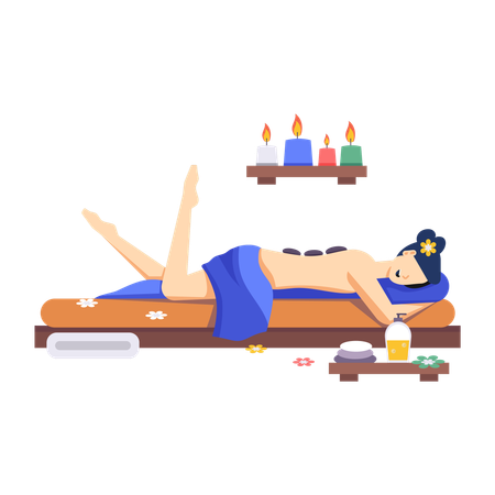 Frau bekommt Steinmassage  Illustration