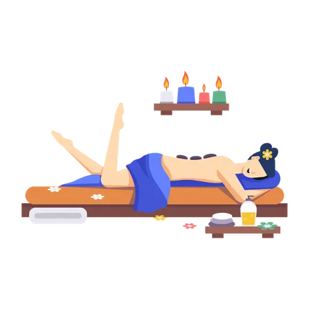 Frau bekommt Steinmassage  Illustration