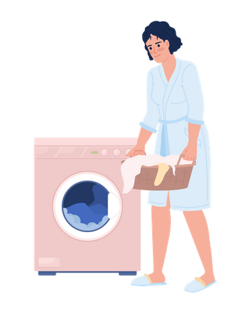 Frau belädt Waschmaschine mit Wäsche  Illustration