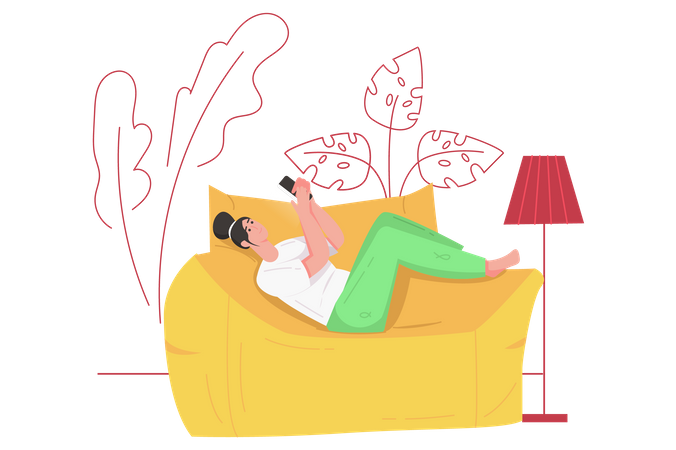 Frau benutzt Handy auf dem Sofa  Illustration