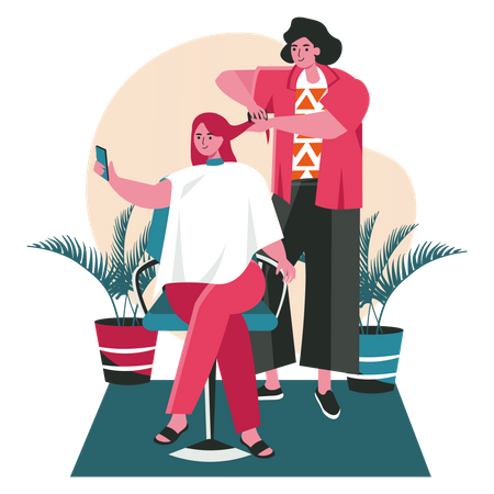 Frau benutzt Handy im Schönheitssalon  Illustration