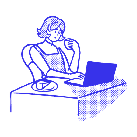 Frau mit Laptop im Café  Illustration