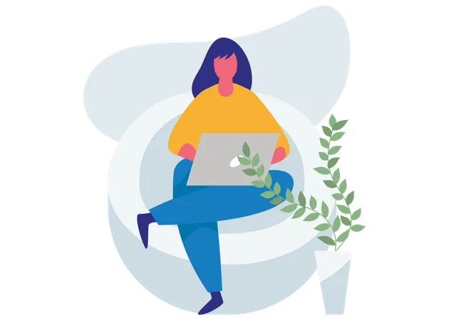 Frau benutzt Laptop und sitzt auf der Couch  Illustration