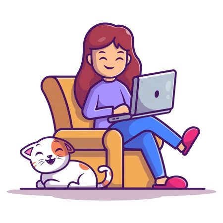 Frau mit Laptop beim Sitzen auf der Couch  Illustration