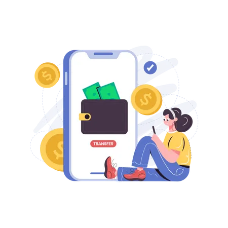 Frau nutzt mobiles Bank-Wallet  Illustration