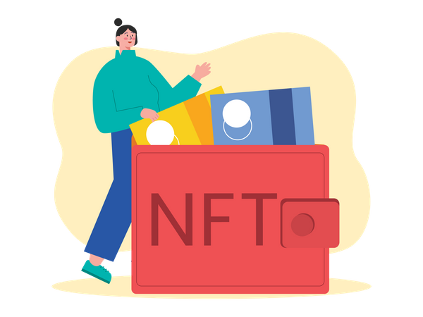 Frau benutzt NFT-Wallet  Illustration
