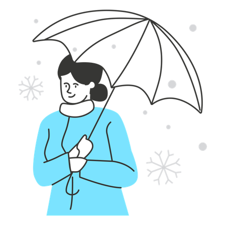 Frau mit Regenschirm wegen Schneefall  Illustration