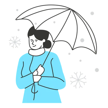 Frau mit Regenschirm wegen Schneefall  Illustration