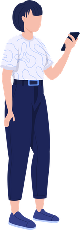 Frau benutzt Smartphone im Stehen  Illustration