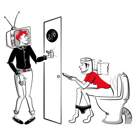 Frau benutzt Telefon, während sie auf der Toilette sitzt  Illustration