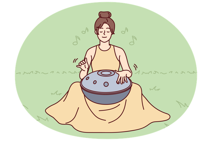 Frau meditiert mit Trommel  Illustration