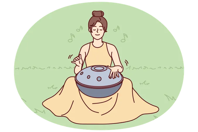 Frau meditiert mit Trommel  Illustration