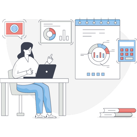 Frau berechnet Kreisdiagrammbetrag  Illustration