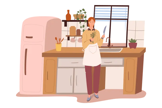 Frau bereitet Essen zu  Illustration