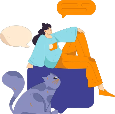 Frau ist damit beschäftigt, online zu chatten  Illustration