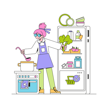 Frau bestellt Essen online  Illustration