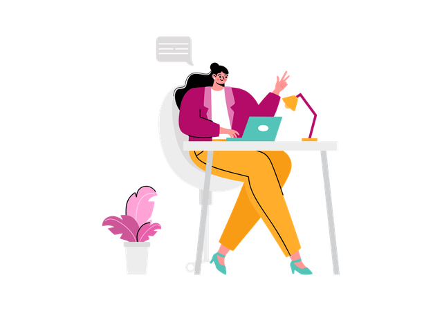 Frau besucht Einwanderungsberaterin am Laptop  Illustration