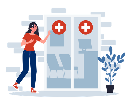 Frau besucht Krankenhaus zur Coronavirus-Behandlung  Illustration