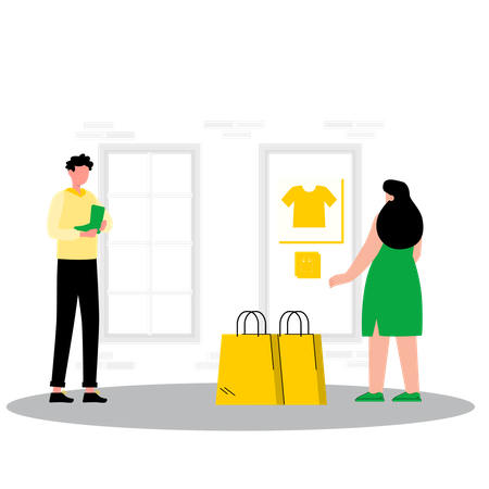 Frau besucht Modegeschäft  Illustration
