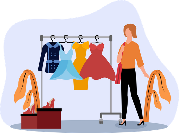 Frau besucht Modegeschäft  Illustration