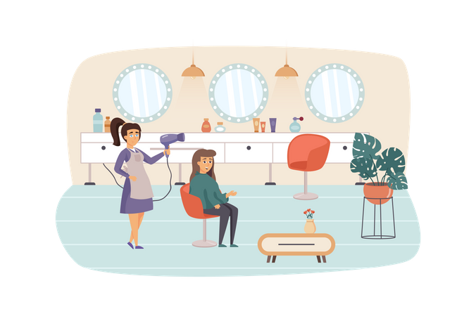 Frau besucht Schönheitssalon  Illustration