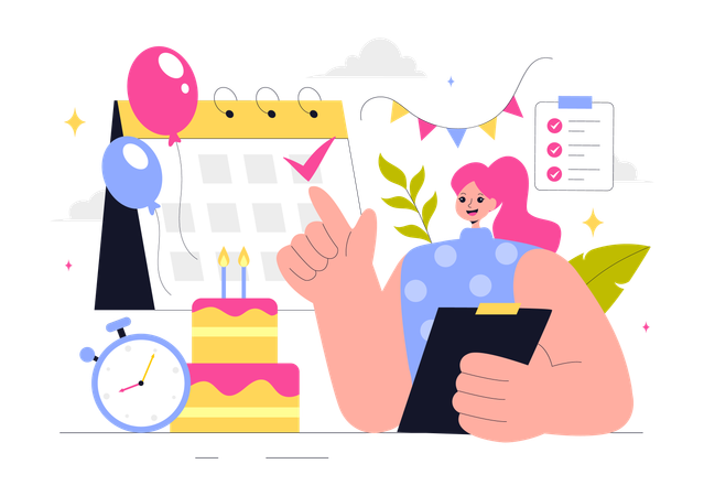 Frau in der Eventplanung tätig  Illustration