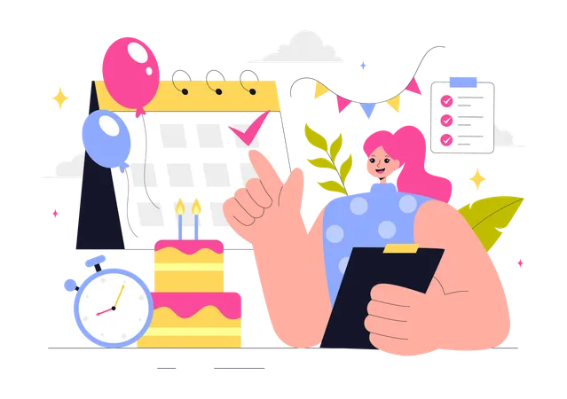 Frau in der Eventplanung tätig  Illustration