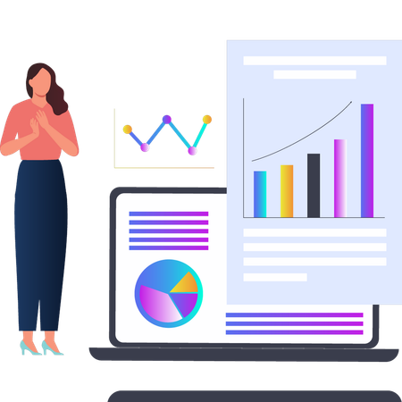 Frau betrachtet Diagramm zum Finanzmanagement  Illustration