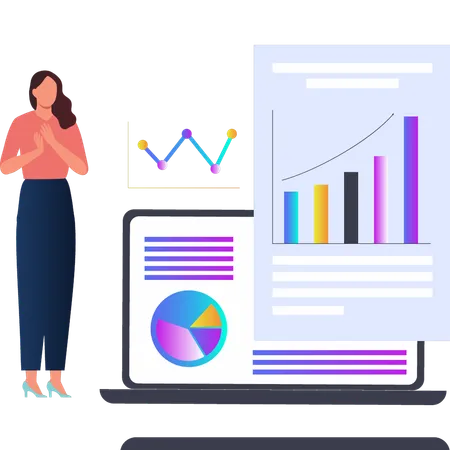 Frau betrachtet Diagramm zum Finanzmanagement  Illustration