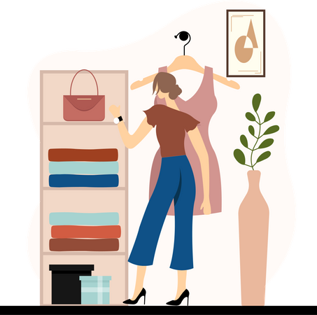 Frau betrachtet Modeaccessoires  Illustration