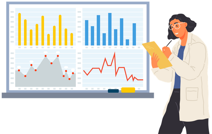 Frau betrachtet statistisches Diagramm  Illustration