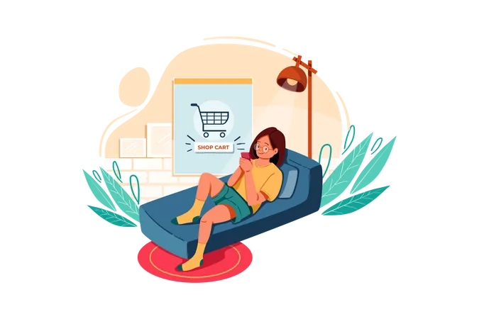 Frau bezahlt online beim Einkaufen  Illustration