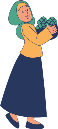 Frau brachte einen Haufen Ketupat  Illustration